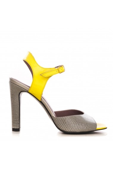 Sandale cu toc cu toc CONDUR by alexandru lac galben cu presaj gri