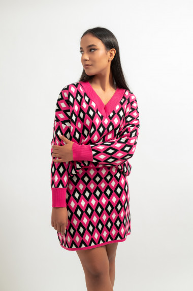 Pulover de dama Amavi, tricotat, cu print, rosu
