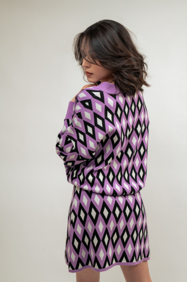 Pulover de dama Amavi, tricotat, cu print, mov