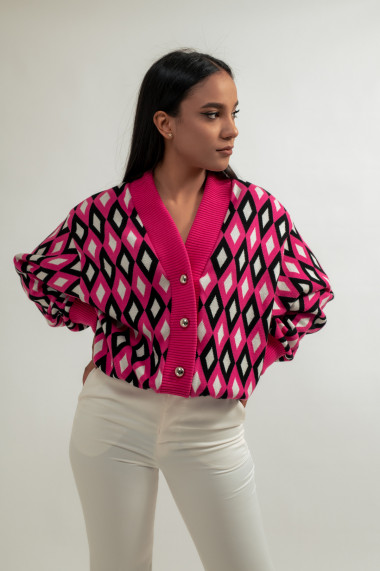 Cardigan de dama Amavi, tricotata, cu print, roz