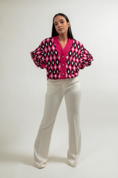 Cardigan de dama Amavi, tricotata, cu print, roz