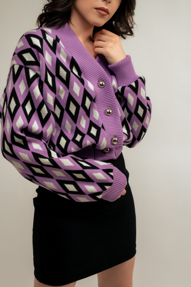 Cardigan de dama Amavi, tricotata, cu print, mov