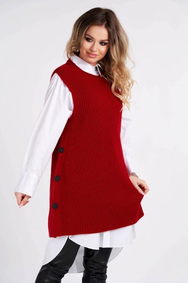 Vesta Amavi tricotata din lana cu nasturi Rosu