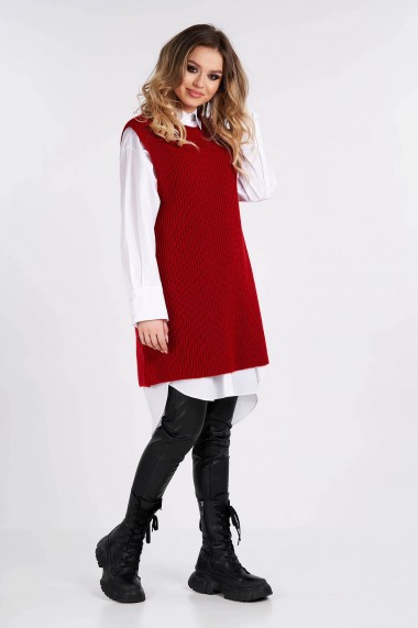 Vesta Amavi tricotata din lana cu nasturi Rosu