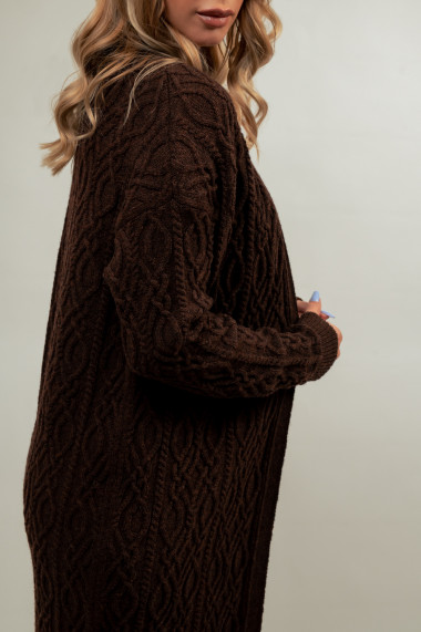 Cardigan lung de dama Amavi, tricotat cu torsade, maro