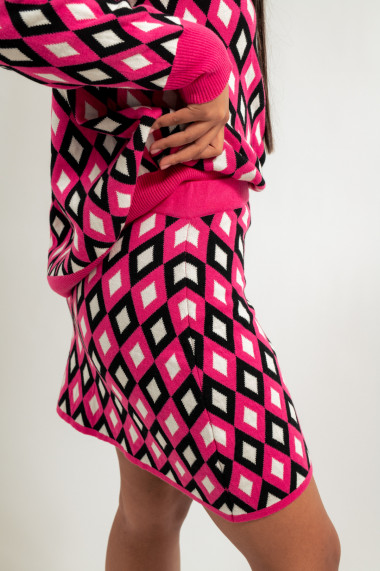 Fusta scurta scurta Amavi, tricotata, cu print, roz