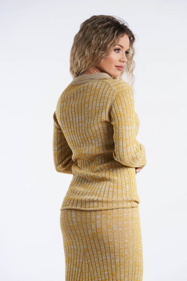 Pulover Amavi din tricot cu maneca lunga si nasturi Galben