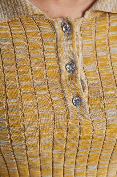 Pulover Amavi din tricot cu maneca lunga si nasturi Galben