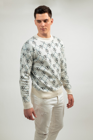Pulover barbati, tricotat, cu logo, alb