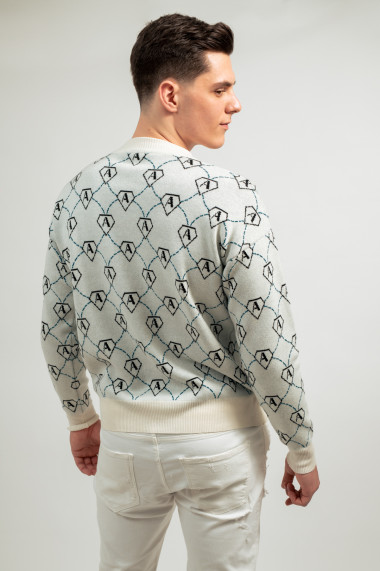 Pulover barbati, tricotat, cu logo, alb