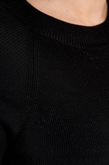 Rochie Amavi tricotata lunga cu croi usor in clos si fir metalizat Negru