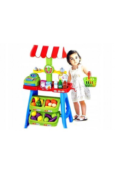 Magazin pentru copii Malplay SuperMarket cu 30 de Accesorii, Casa de Marcat, Cantar, Cos de cumparaturi, Alimente
