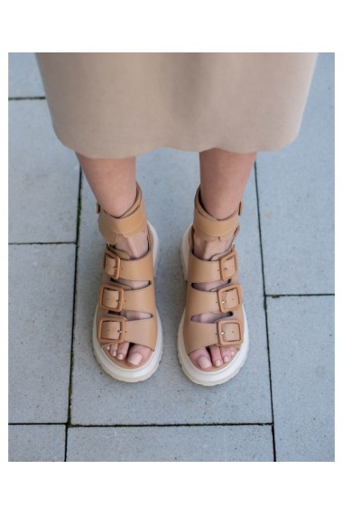 Sandale fara toc Bigiottos Shoes din piele naturala, Maro