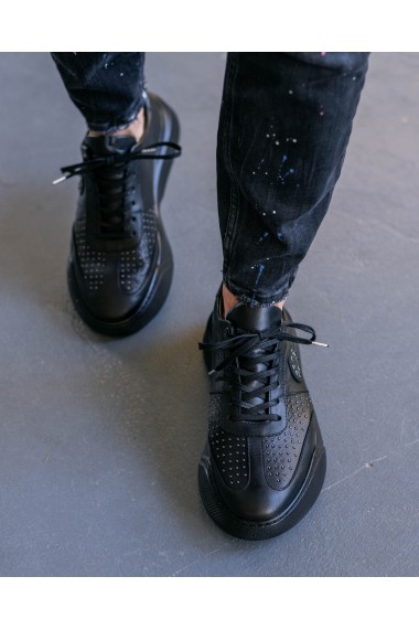 Pantofi barbati din piele naturala neagra Eight Ball