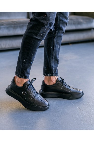Pantofi barbati din piele naturala neagra Eight Ball