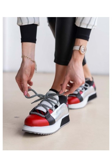 Sneakers rosu fashion din piele naturala