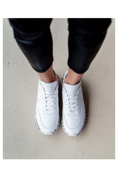 Sneakers alb din piele naturala cu fermoar