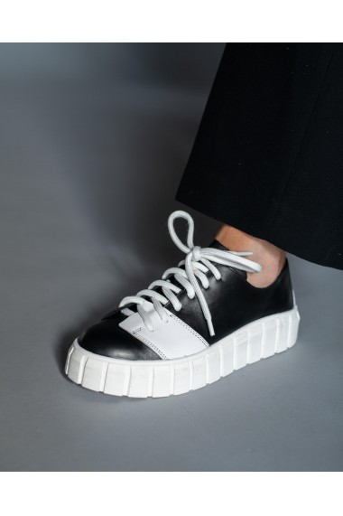Pantofi casual alb negru din piele naturala