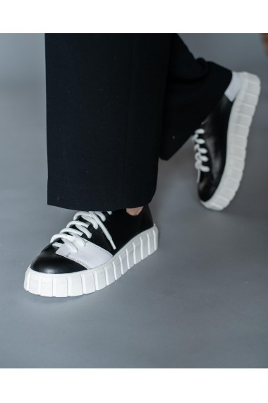 Pantofi casual alb negru din piele naturala