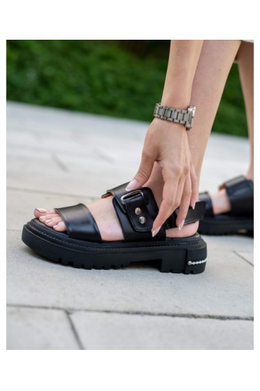 Sandale fara toc Bigiottos Shoes din piele naturala, Negru