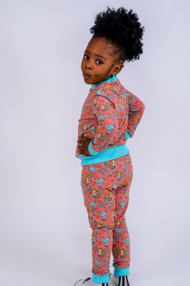 Pijama fete Brumy-Kids somon, cu imprimeu