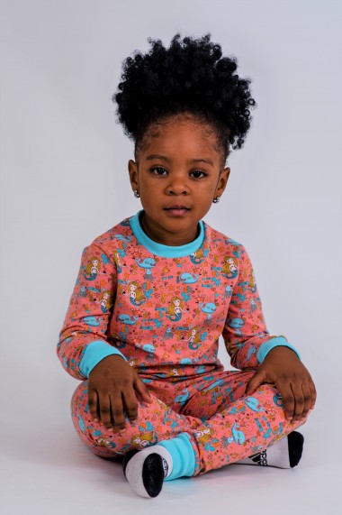 Pijama fete Brumy-Kids somon, cu imprimeu
