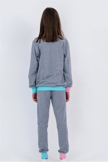 Pijama fete Brumy-Kids din bumbac, cu imprimeu Gri