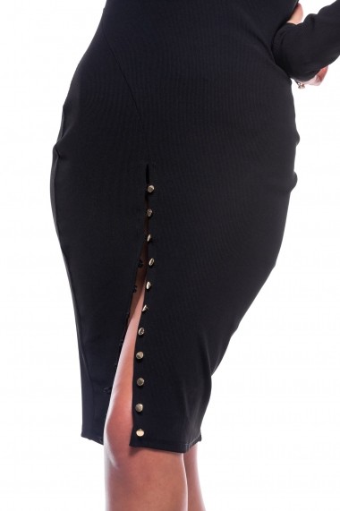 Rochie de zi Carolina D bodycon din tricot texturat cu nasturi Neagra