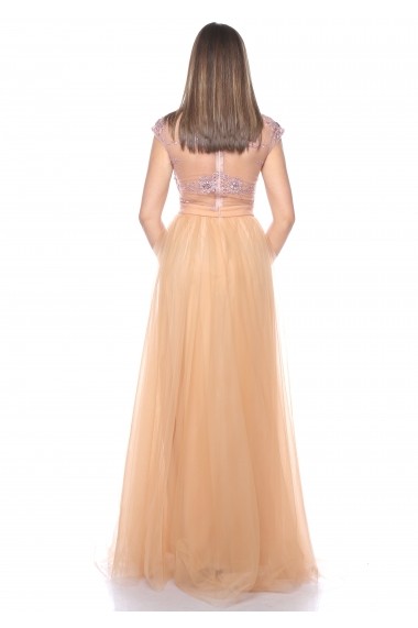 Rochie roz Roserry lunga din broderie si tulle