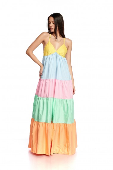 Rochie de zi lunga Cuanna larga din poliester, Multicolor