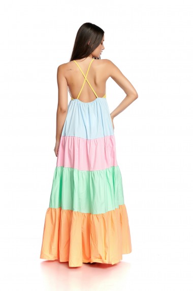 Rochie de zi lunga Cuanna larga din poliester, Multicolor