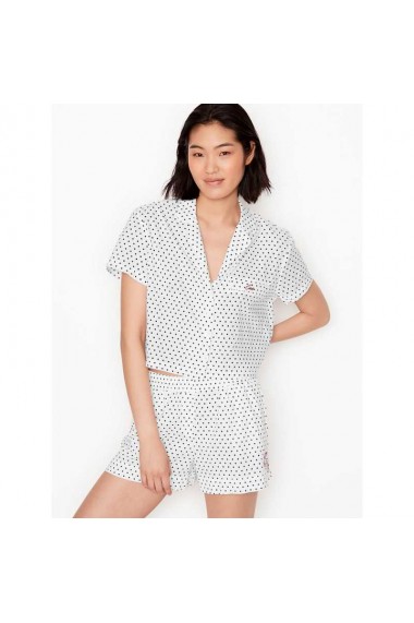 Pijama Victoria`s Secret Cotton Cropped Short PJ Set White Black Dot