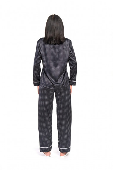 Pijama Neagra cu Buline din Satin de Matase