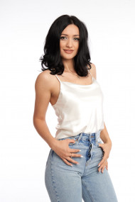 Top Alb din Satin cu Guler Drapat