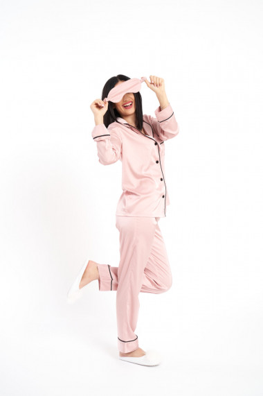 Pijama Lunga Roz Champagne din Satin de Matase