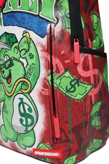 Rucsac Sprayground Money Bear Raining Money Rosu si Verde - Sticker Cadou