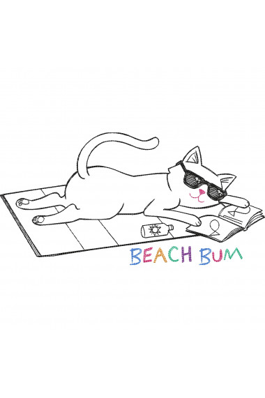 Tricou Brodat - Pisica Beach Bum