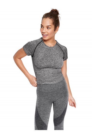 Tricou gym Victoria`s Secret, Seamless Workout Sleeve Cropped Crew, Gri