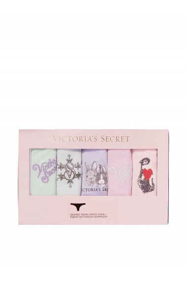 Chiloti tanga Victoria`s Secret, set 5-Pack No-Show Thong, Multicolori