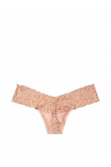 Chiloti tanga Victoria`s Secret din bumbac, Crem