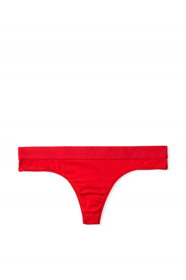 Chiloti tanga Victoria`s Secret, Logo Cotton Thong Panty, Rosi