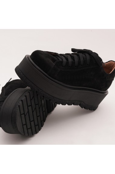 Pantofi din piele naturala Fashion Loft talpa inalta, negri