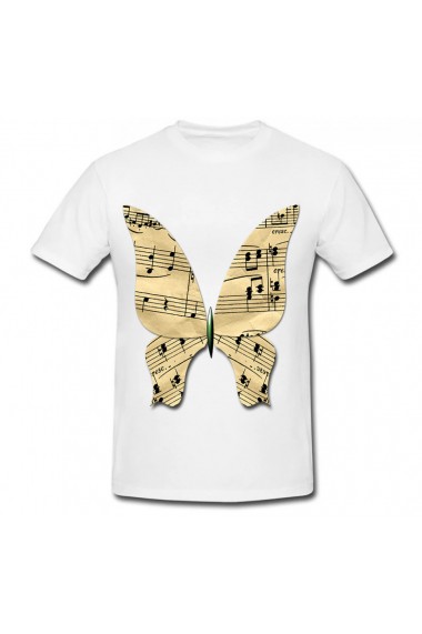 Tricou Fluture - note muzicale alb