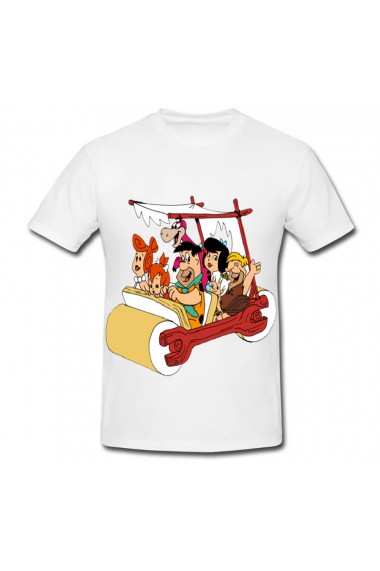 Tricou Fred Flintstone and Friends in car alb