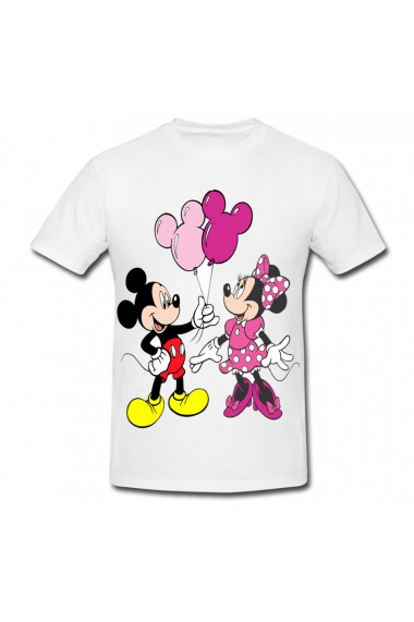 Tricou Mickey Mouse and Minnie Mouse - baloane alb