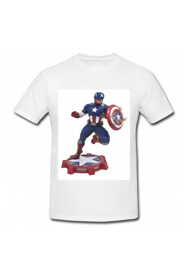 Tricou Captain America - statue diamond select alb