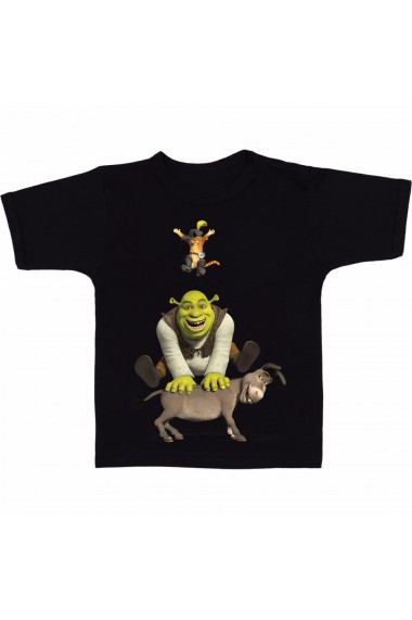 Tricou Shrek, Donkey and Puss in boots negru