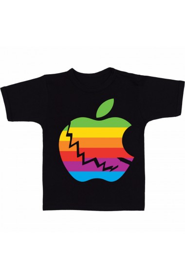 Tricou Logo Apple rainbow color negru