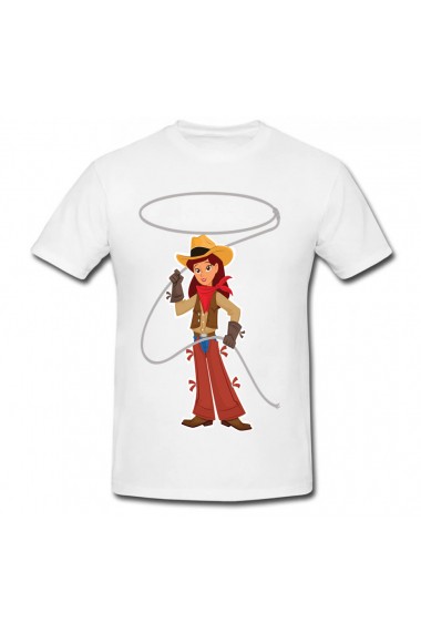 Tricou Cowgirl with lasso alb