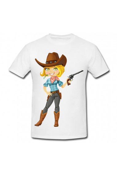 Tricou Cowboy girl cartoon alb